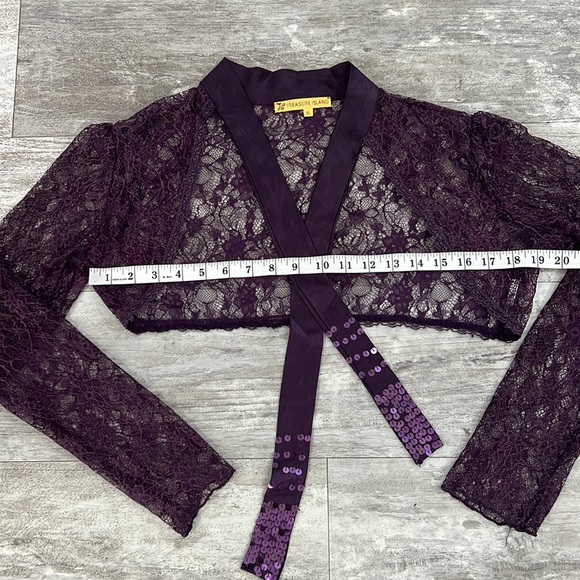 VINTAGE 90S RETRO ORANGE PURPLE LACE THREE PIECE TOP SKIRT - Picture 9 of 16